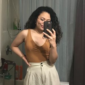 Dynamite Mustard High Point Bodysuit with Ruching